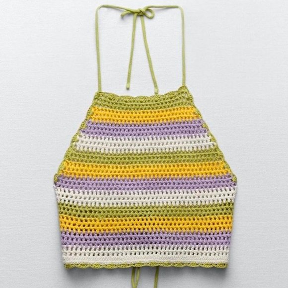 Brand New Multi-Coloured Striped ZARA CROCHETED HALTER TOP - Picture 6 of 13